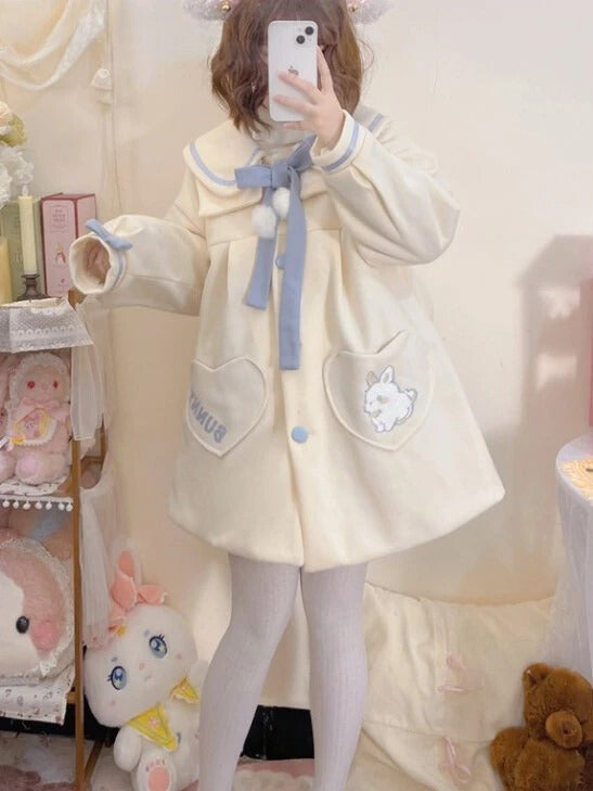 Lolita Bunny Coat Pompom Bow