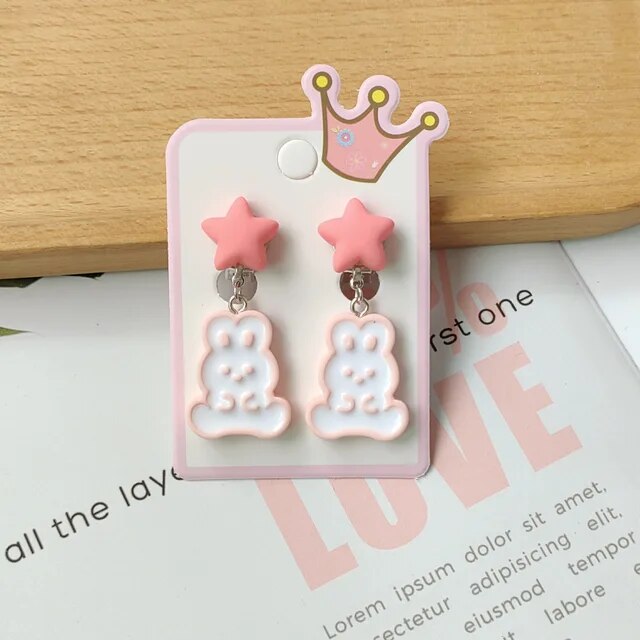 Cute Bunny Earring With Pink Star