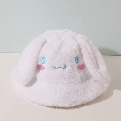 White Bucket Hat Fluffy Ears