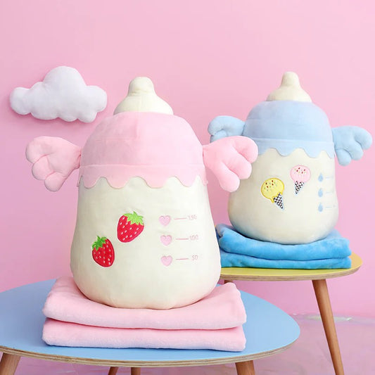 Kawaii Baby Bottle Cushion And Blanket