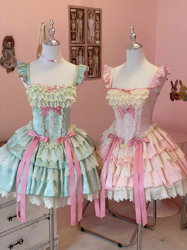 Sweet Strawberry Mint Rococo Dress