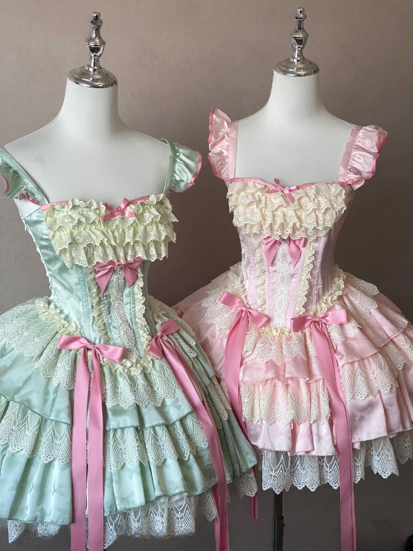 Sweet Strawberry Mint Rococo Dress