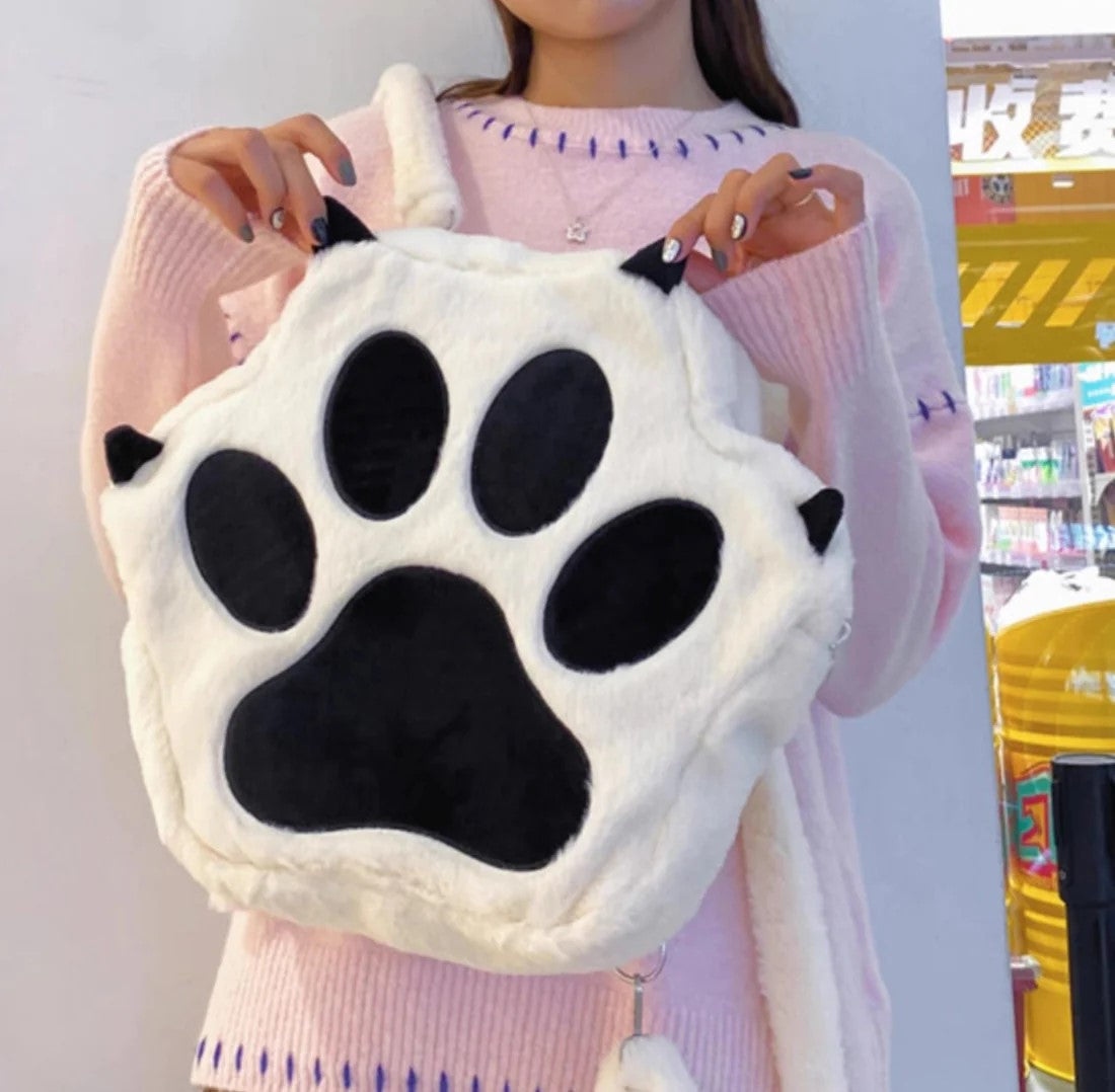 Cute Cat Paw Plush Backpack