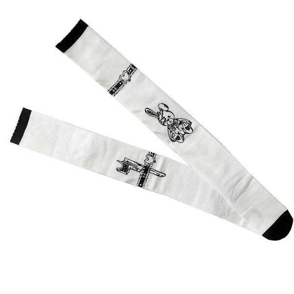 White Darkdoll Bear Over Knee Sock