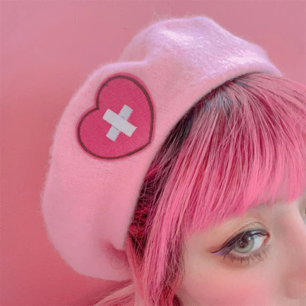 Pink Cute Heart Beret