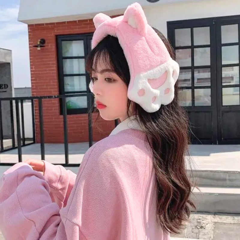 Pink Cute Cat Paw Earmuffs