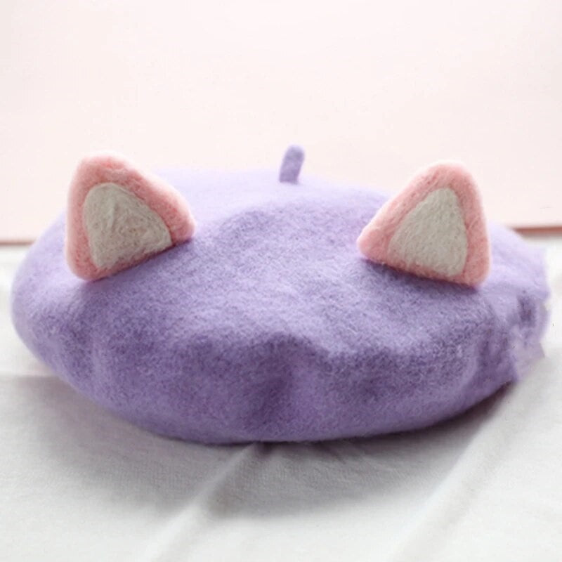 Purple Lovely Cat Ear Beret