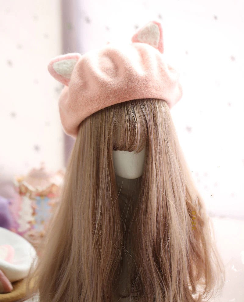 Pink Lovely Cat Ear Beret