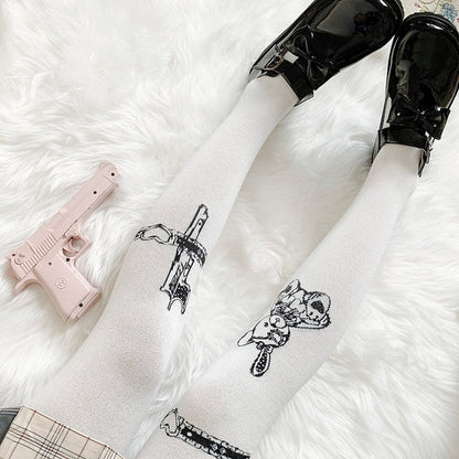 White Darkdoll Bear Over Knee Sock