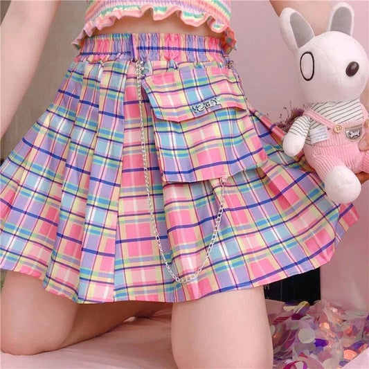 Y2K Pastel Checkered Skirt