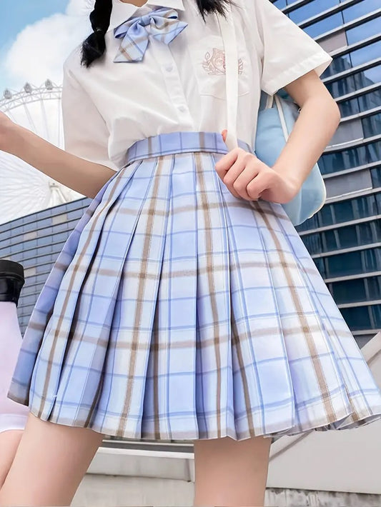 Light Blue Pleated Kawaii Skirt