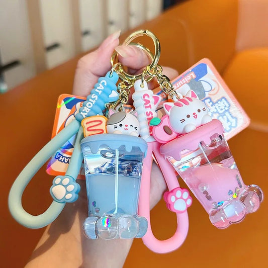 Cute Cat Cup Keychain