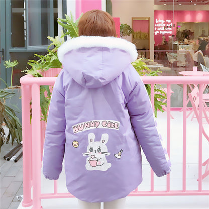 Cute Bunny Fur Hooded Winter Coat