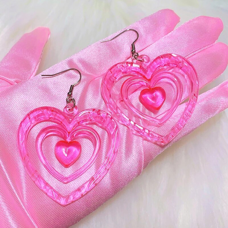 Kawaii Pink Heart Earrings