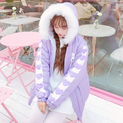 Cute Bunny Fur Hooded Winter Coat