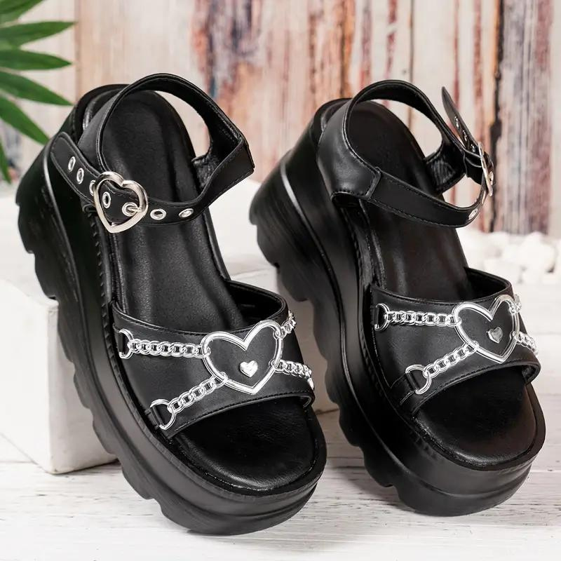 Black Heart Chain Sandals 