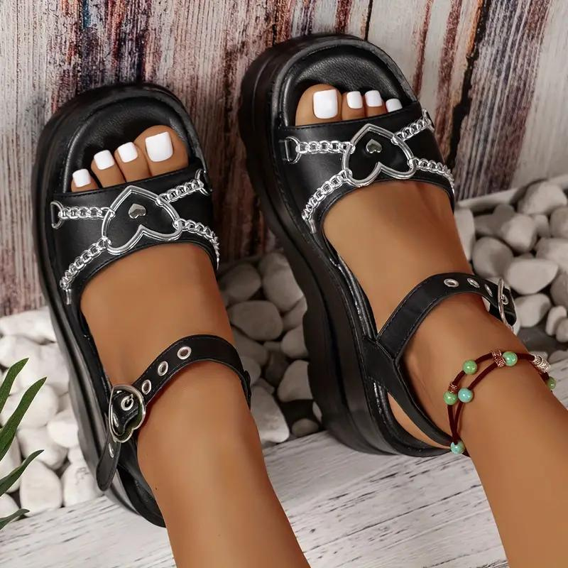 Black Heart Chain Sandals