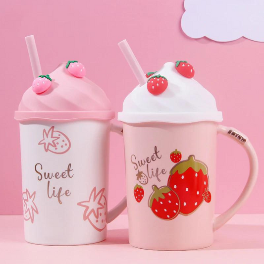 Kawaii Strawberry Ceramic Cup