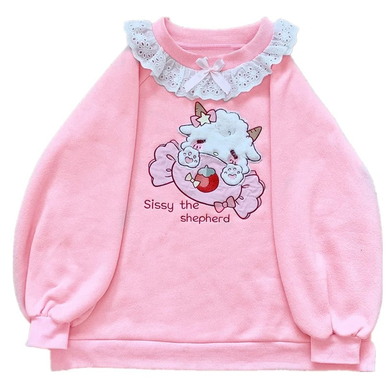 Cute Sheep Sweatshirt With Lace