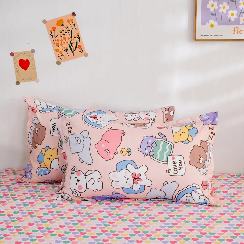 Cute Animals And Hearts Bedding Set