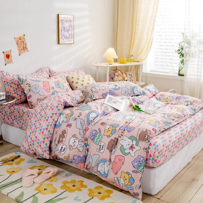 Cute Animals And Hearts Bedding Set