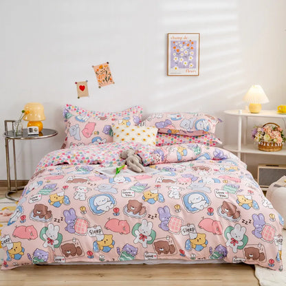 Cute Animals And Hearts Bedding Set