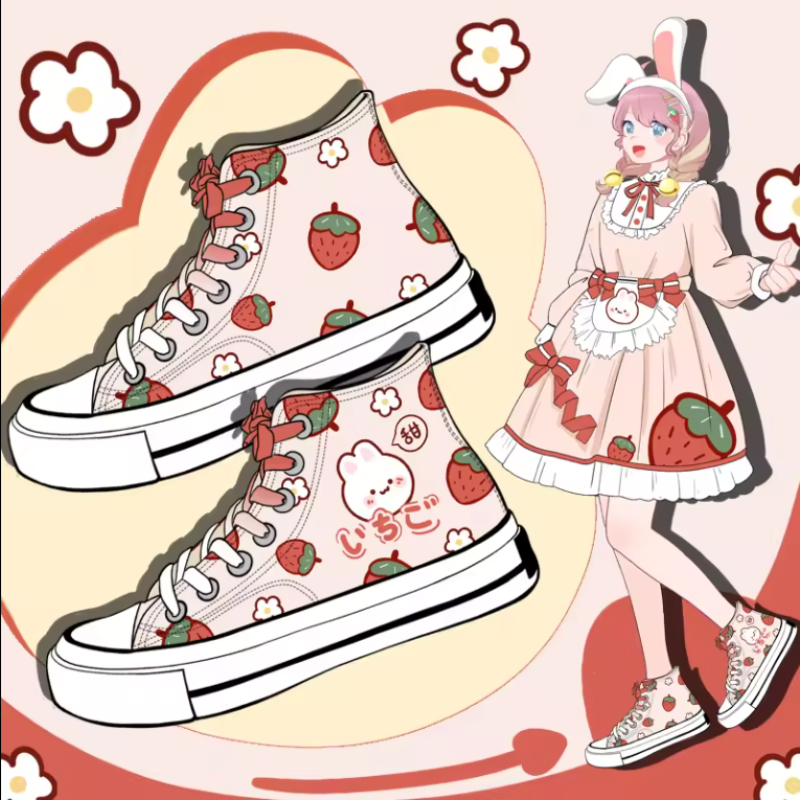 Strawberry Rabbit Canvas Sneakers