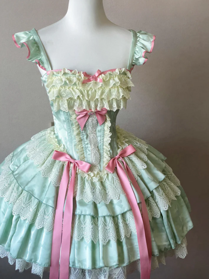 Sweet Strawberry Mint Rococo Dress