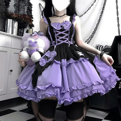 Purple Dress With Ruffles and Bow on the Back