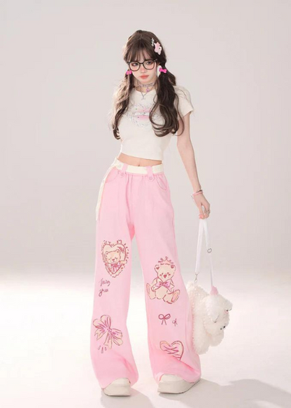 Y2K Bear Print Pants