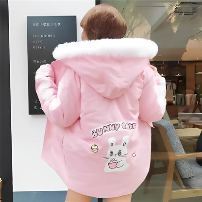 Cute Bunny Fur Hooded Winter Coat