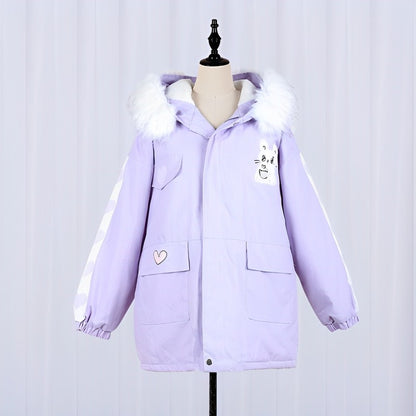 Cute Bunny Fur Hooded Winter Coat