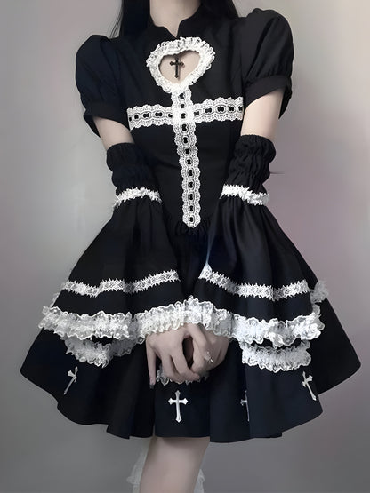 Embroidered Gothic Dress With Sleeves