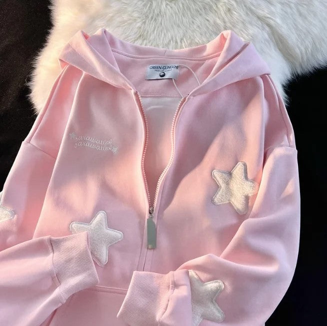 Star Shape Embroidered Hooded Jacket