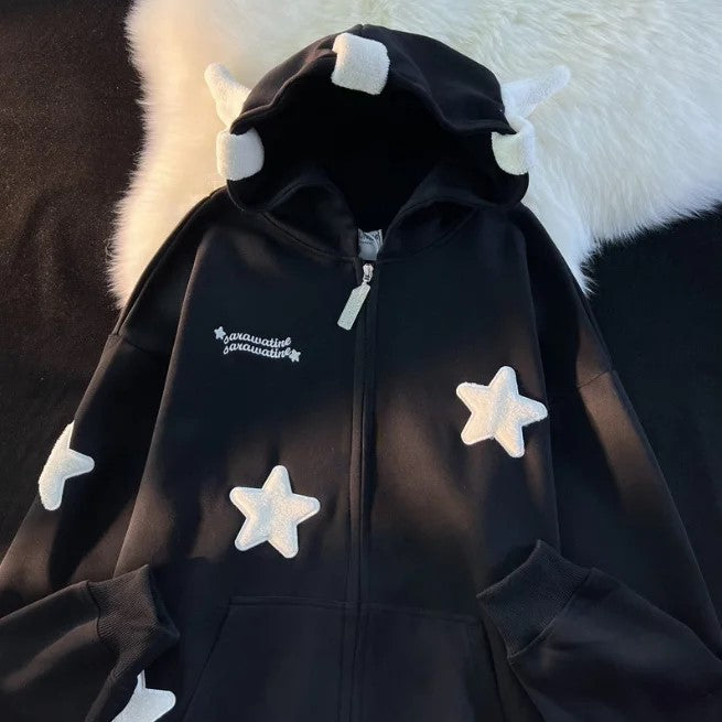 Star Shape Embroidered Hooded Jacket