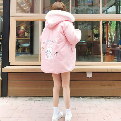 Cute Bunny Fur Hooded Winter Coat