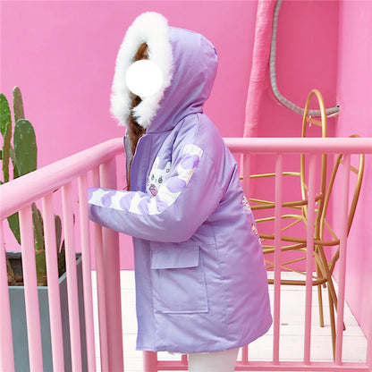 Cute Bunny Fur Hooded Winter Coat